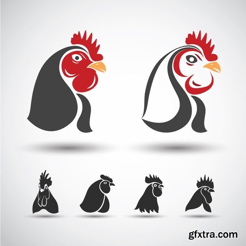 Collection chicken rooster label sticker vector image 25 EPS