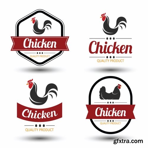 Collection chicken rooster label sticker vector image 25 EPS