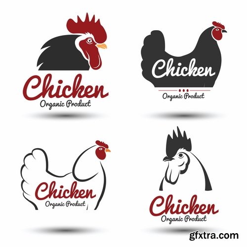 Collection chicken rooster label sticker vector image 25 EPS