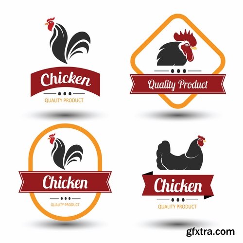 Collection chicken rooster label sticker vector image 25 EPS