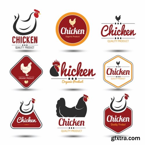 Collection chicken rooster label sticker vector image 25 EPS