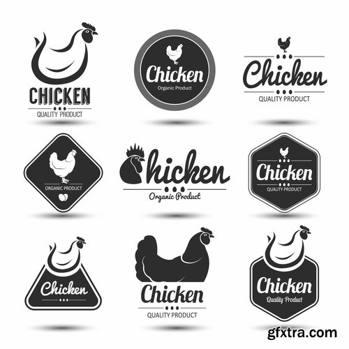 Collection chicken rooster label sticker vector image 25 EPS