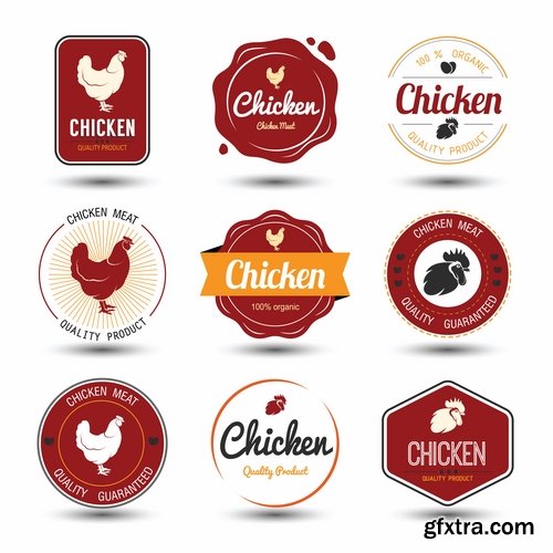 Collection chicken rooster label sticker vector image 25 EPS