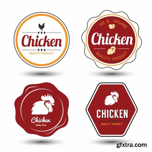 Collection chicken rooster label sticker vector image 25 EPS