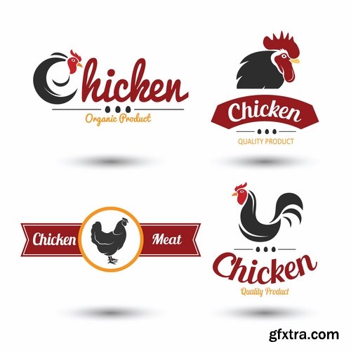 Collection chicken rooster label sticker vector image 25 EPS