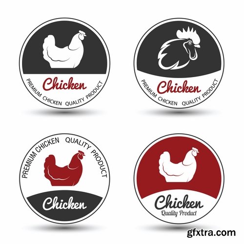 Collection chicken rooster label sticker vector image 25 EPS