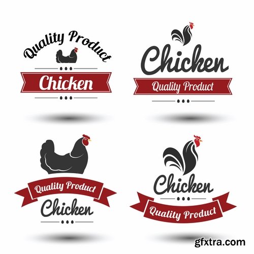 Collection chicken rooster label sticker vector image 25 EPS