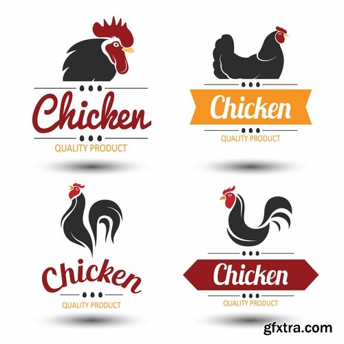 Collection chicken rooster label sticker vector image 25 EPS