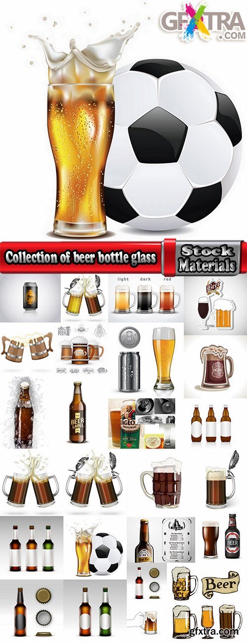 Collection of beer bottle glass of soccer vector image 25 EPS