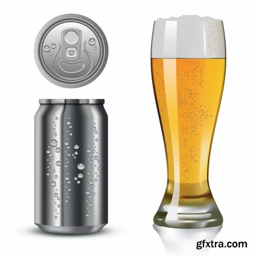 Collection of beer bottle glass of soccer vector image 25 EPS