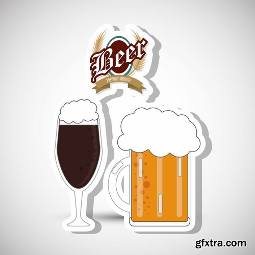 Collection of beer bottle glass of soccer vector image 25 EPS