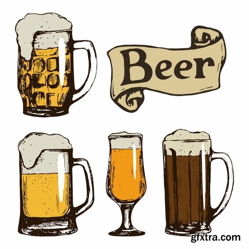 Collection of beer bottle glass of soccer vector image 25 EPS