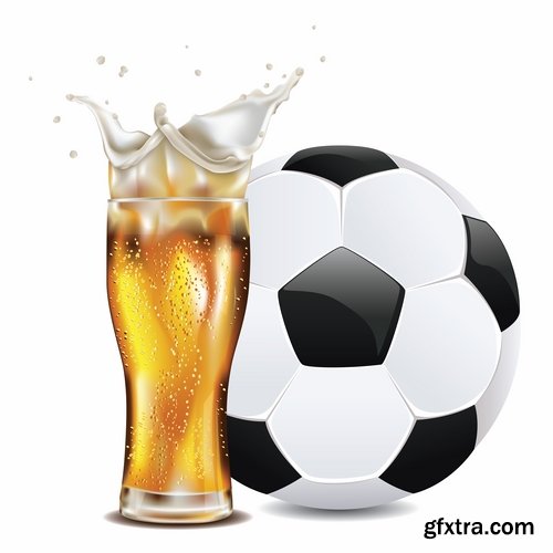 Collection of beer bottle glass of soccer vector image 25 EPS