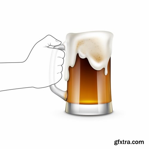 Collection of beer bottle glass of soccer vector image 25 EPS