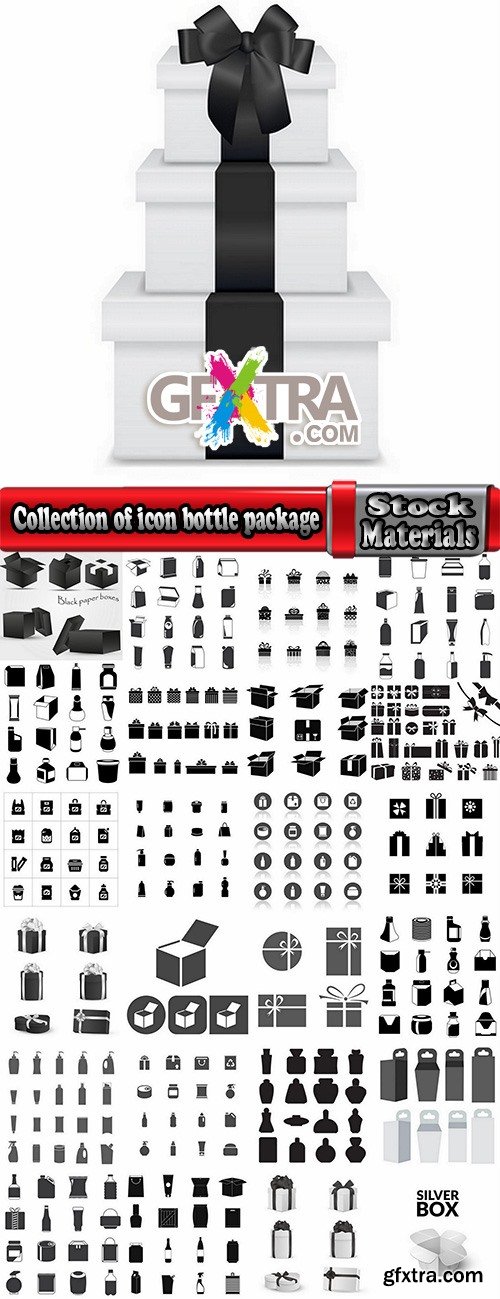 Collection of icon sticker sticker bottle bottle box package vector picture 25 EPS