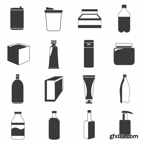 Collection of icon sticker sticker bottle bottle box package vector picture 25 EPS