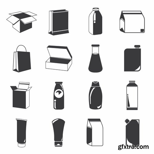 Collection of icon sticker sticker bottle bottle box package vector picture 25 EPS