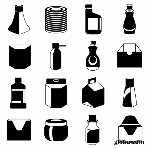 Collection of icon sticker sticker bottle bottle box package vector picture 25 EPS