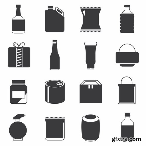 Collection of icon sticker sticker bottle bottle box package vector picture 25 EPS