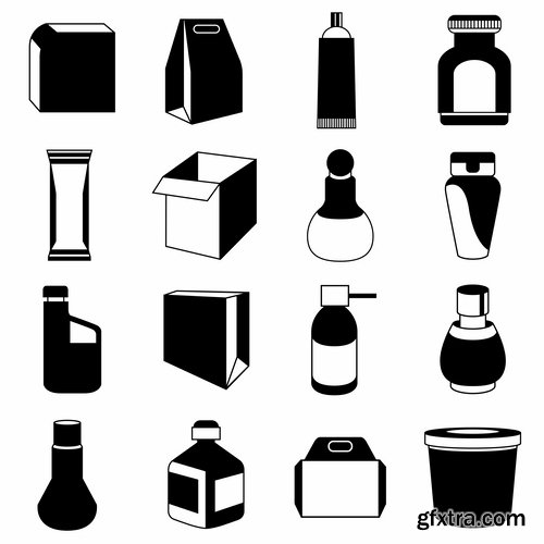 Collection of icon sticker sticker bottle bottle box package vector picture 25 EPS