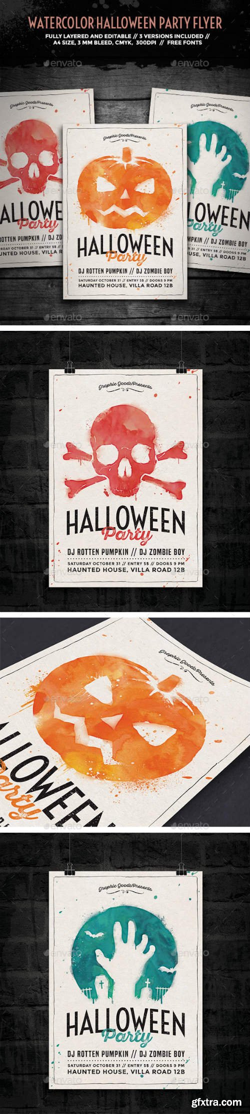 GR - Watercolor Halloween Party Flyer 13101611