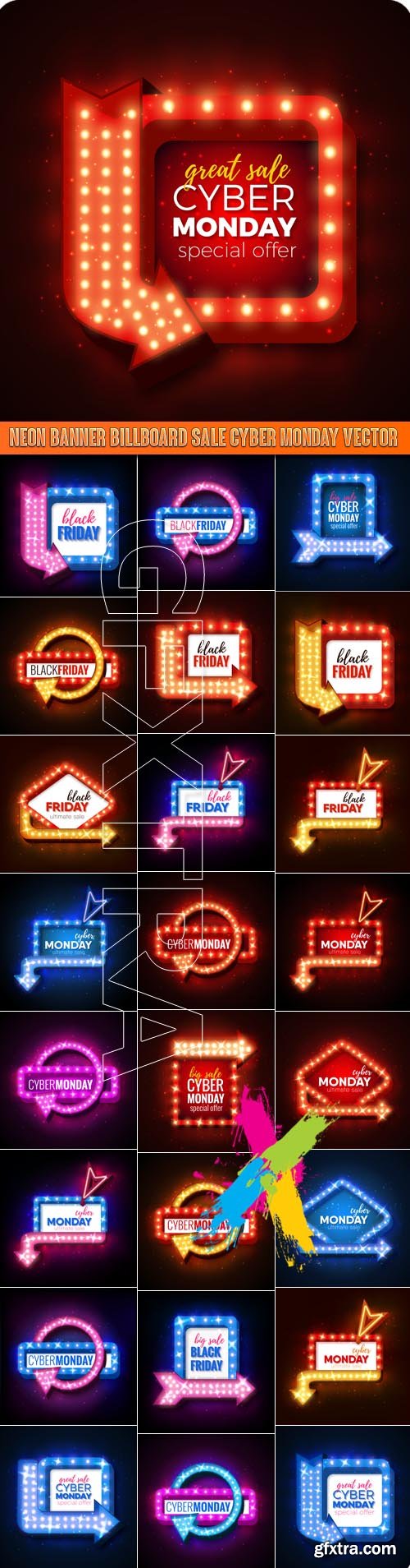 Neon banner billboard sale cyber monday vector