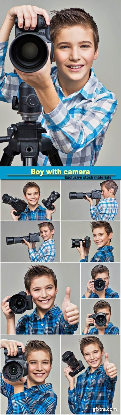 Cute little boy holding a camera