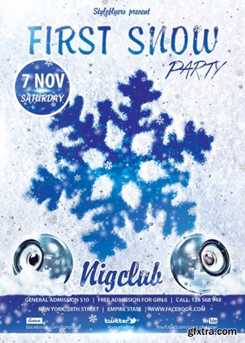 First Snow Party Flyer PSD V1 Template with Facebook cover