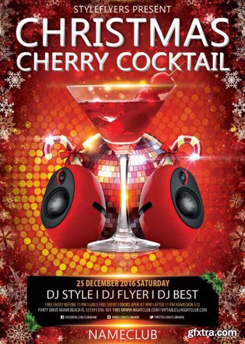 Christmas Cherry Cocktail PSD V1 Flyer Template with Facebook Cover