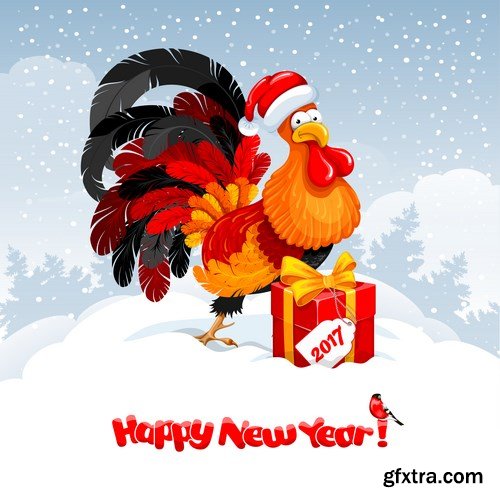 New Year 2017 Fire Rooster - 12xEPS