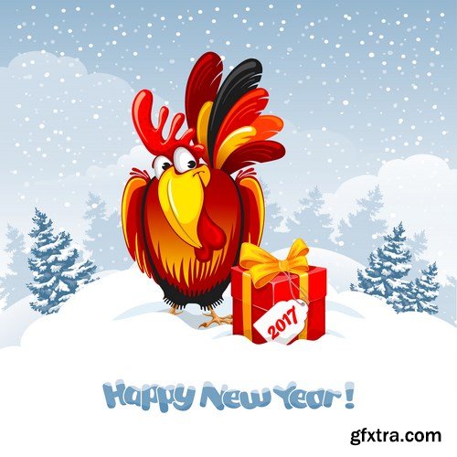 New Year 2017 Fire Rooster - 12xEPS