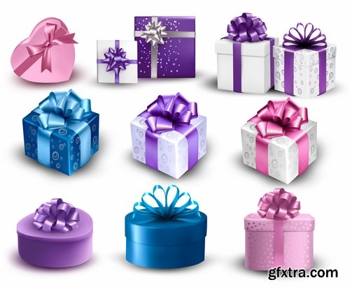 Collection of gift ribbon ribbon packing box gift surprise birthday celebration day 25 EPS