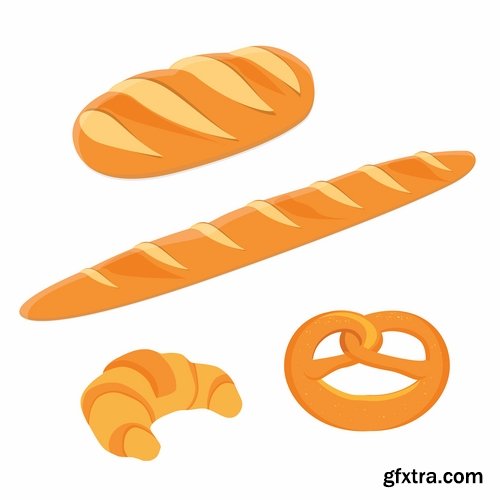 Collection of bread bun croissant bagel bakery products vector image 25 EPS