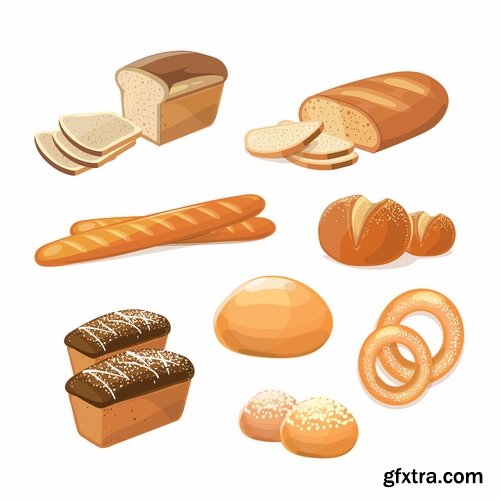 Collection of bread bun croissant bagel bakery products vector image 25 EPS