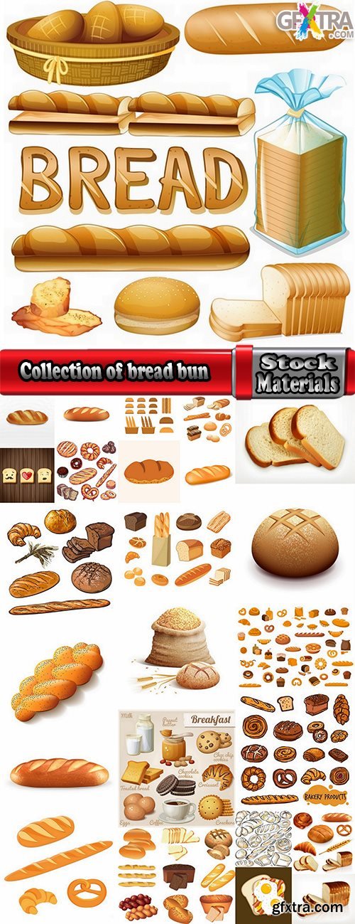 Collection of bread bun croissant bagel bakery products vector image 25 EPS