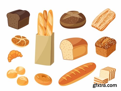 Collection of bread bun croissant bagel bakery products vector image 25 EPS