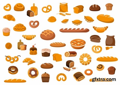 Collection of bread bun croissant bagel bakery products vector image 25 EPS