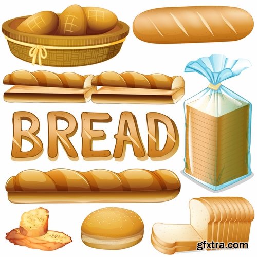 Collection of bread bun croissant bagel bakery products vector image 25 EPS