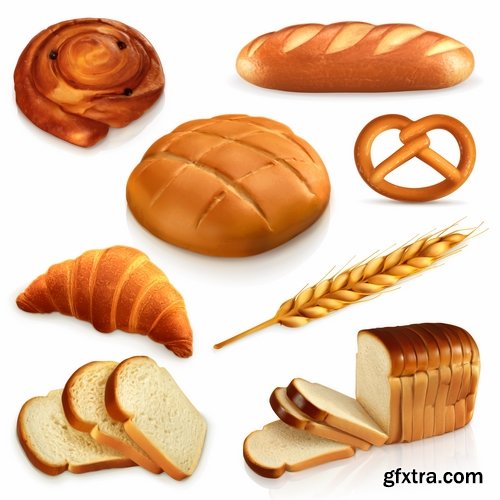Collection of bread bun croissant bagel bakery products vector image 25 EPS