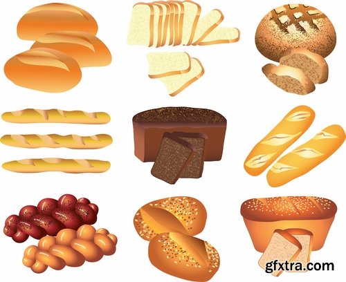 Collection of bread bun croissant bagel bakery products vector image 25 EPS