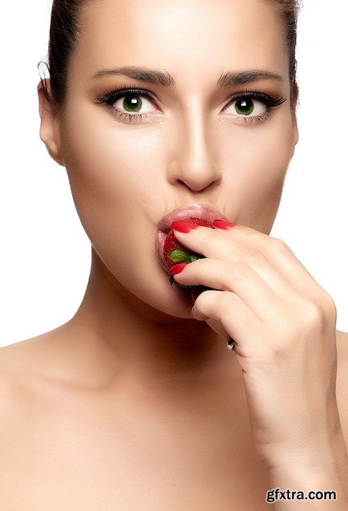 Beautiful Young Woman Eating Strawberry - 20xUHQ JPEG