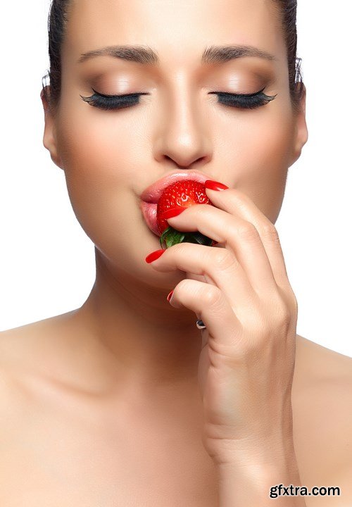 Beautiful Young Woman Eating Strawberry - 20xUHQ JPEG