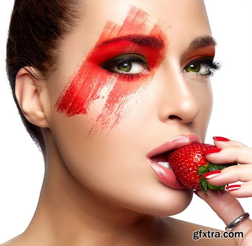 Beautiful Young Woman Eating Strawberry - 20xUHQ JPEG