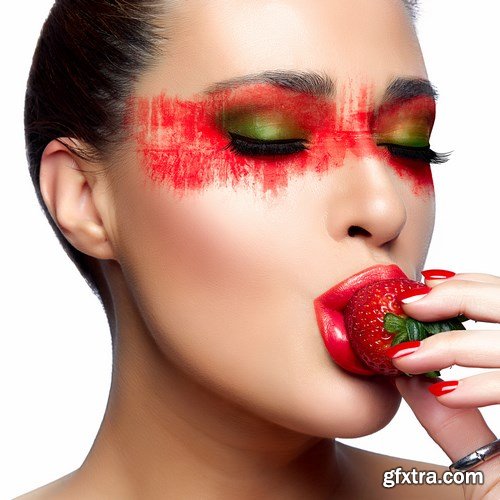 Beautiful Young Woman Eating Strawberry - 20xUHQ JPEG