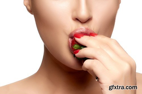 Beautiful Young Woman Eating Strawberry - 20xUHQ JPEG