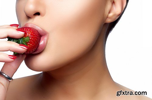 Beautiful Young Woman Eating Strawberry - 20xUHQ JPEG