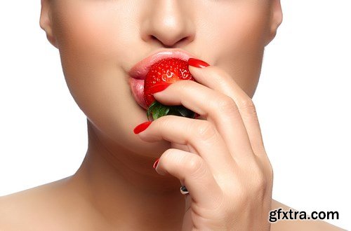 Beautiful Young Woman Eating Strawberry - 20xUHQ JPEG