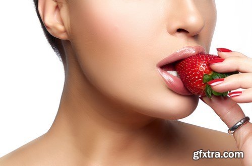 Beautiful Young Woman Eating Strawberry - 20xUHQ JPEG