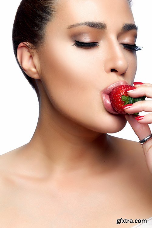 Beautiful Young Woman Eating Strawberry - 20xUHQ JPEG