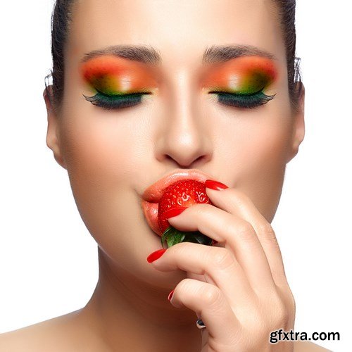 Beautiful Young Woman Eating Strawberry - 20xUHQ JPEG